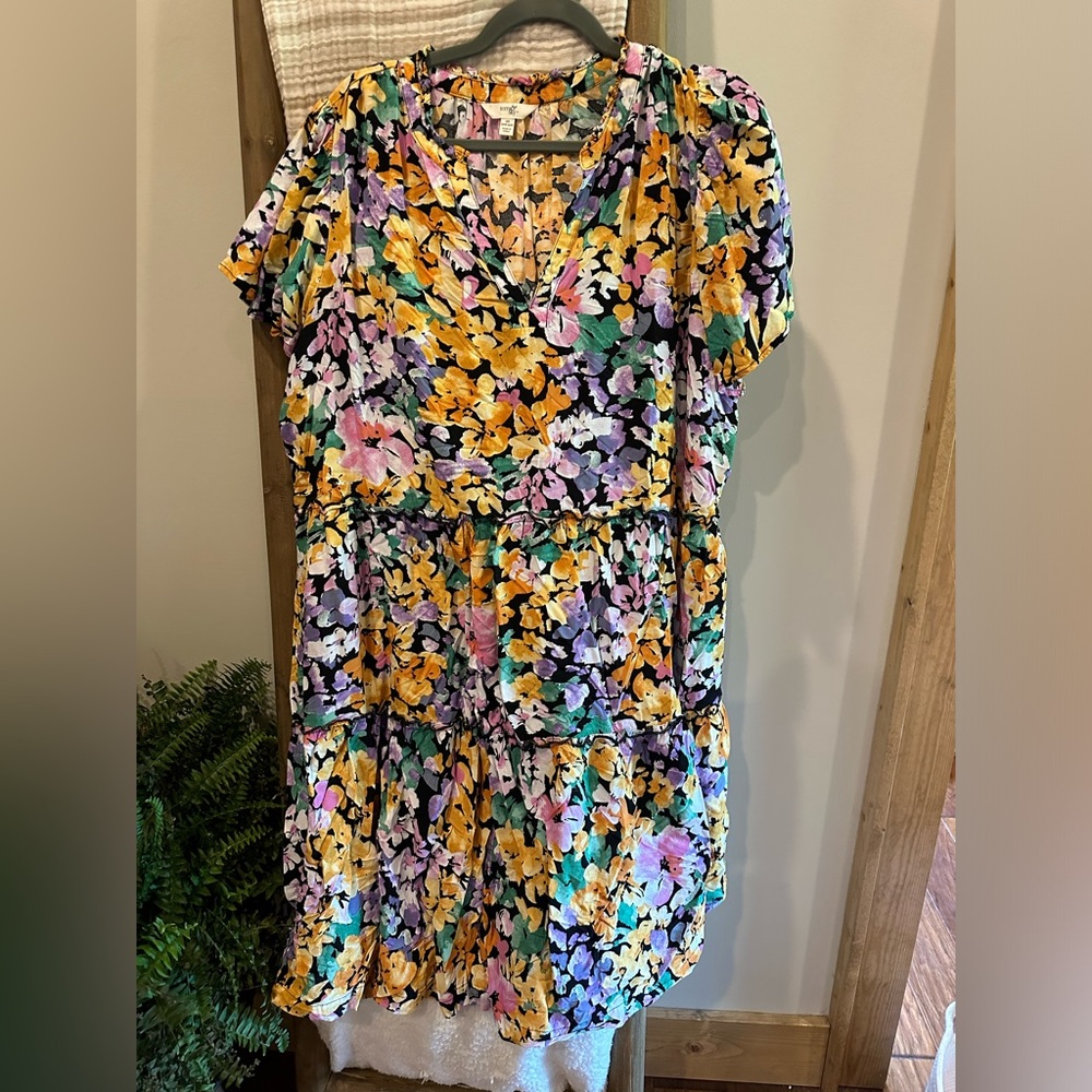 Colorful tiered floral midi dress 2X
